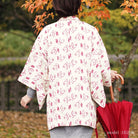 Red modern pattern on white haori,Japanese vintage kimono,womens kimetsu no yaiba samurai