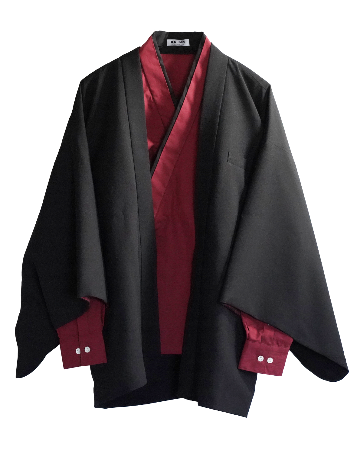 The crimson lining revealed inside the Samurai Mode Jacket