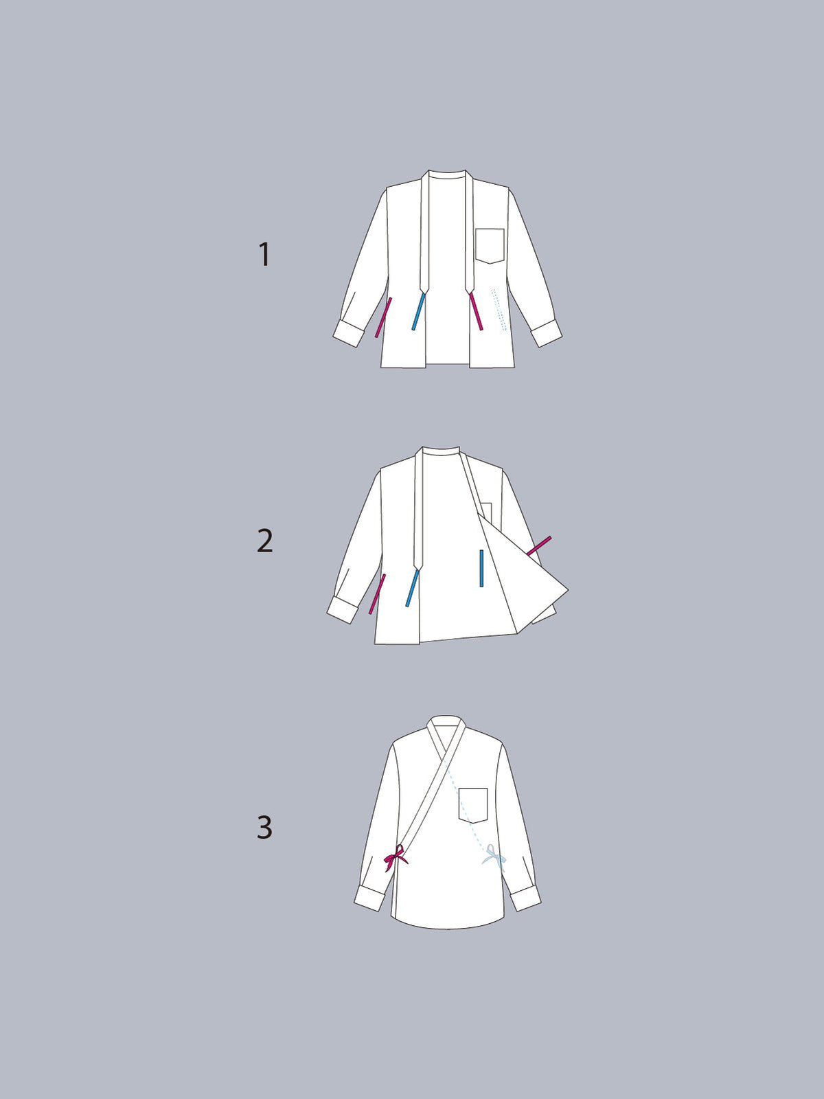 腰で結ぶ二本の紐