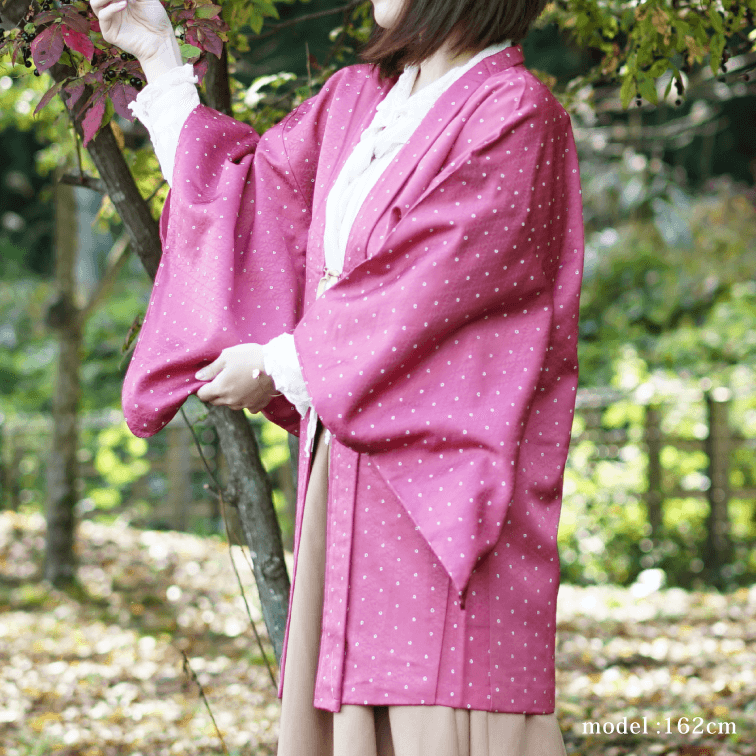 Pink Haori with white round pattern,Japanese vintage kimono,womens haori Kimetsu no yaiba