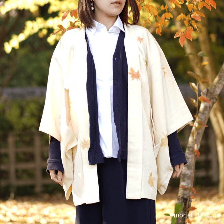Yellow autumn leaf design haori,Japanese vintage kimono,womens haori kimetsu no yaiba samurai