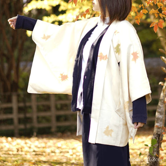 Yellow autumn leaf design haori,Japanese vintage kimono,womens haori kimetsu no yaiba samurai
