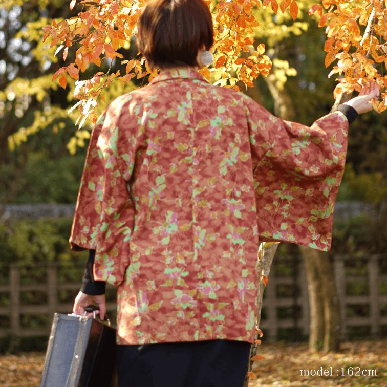 Orange autumn color flower design haori,Japanese vintage kimono,womens haori Kimetsu no yaiba