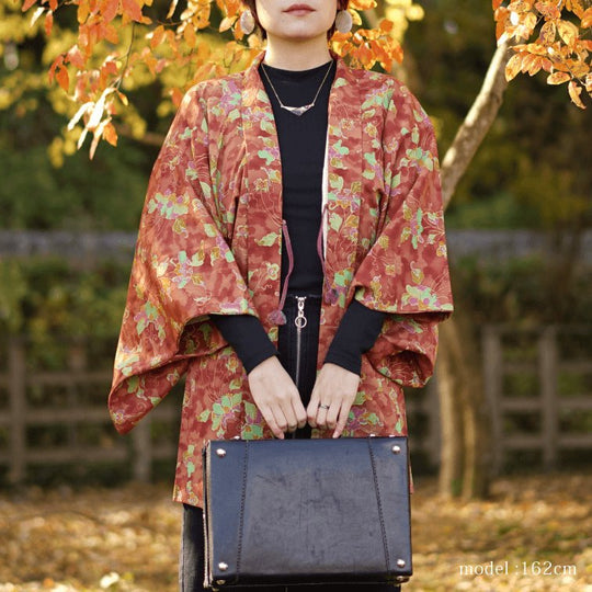 Orange autumn color flower design haori,Japanese vintage kimono,womens haori Kimetsu no yaiba
