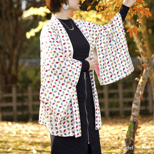 Colorful cute pattern on white haori - KUDEN by TAKAHIRO SATO