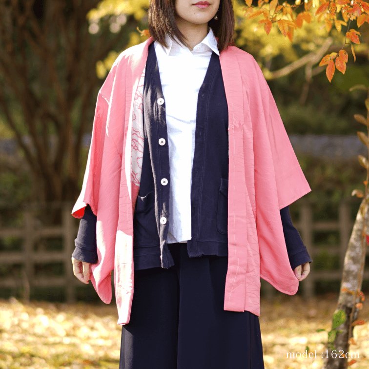 Pink with flower design haori,Japanese vintage kimono,womens haori Kimetsu no yaiba samurai