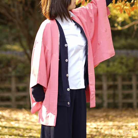 Pink with flower design haori,Japanese vintage kimono,womens haori Kimetsu no yaiba samurai