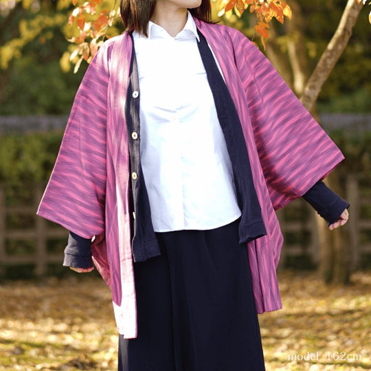 Pink with gray purple pattern haori,Japanese vintage kimono,womens haori Kimetsu no yaiba samurai