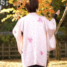 Pink dot with flowersplant haori,Japanese vintage kimono,womens haori Kimetsu no yaiba