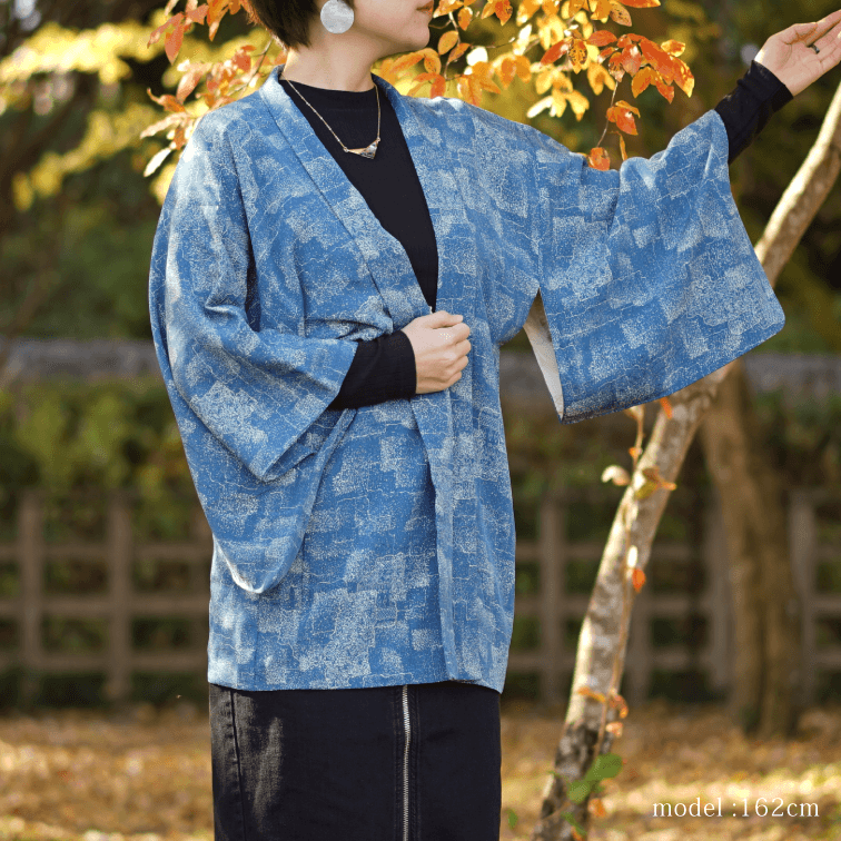 Light blue Haori with cool pattern,Japanese vintage kimono,womens haori Kimetsu no yaiba