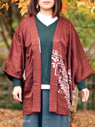 Brown haori with white plants pattern - KUDEN by TAKAHIRO SATO