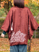 Brown haori with white plants pattern - KUDEN by TAKAHIRO SATO