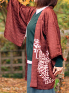 Brown haori with white plants pattern - KUDEN by TAKAHIRO SATO