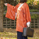 Orange flowerplant design michiyuki,Japanese vintage kimono,womens Kimetsu no yaiba