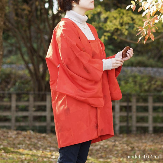 Red Orange Japanese michiyuki,Japanese kimono,womens haori kimetsu no yaiba samurai