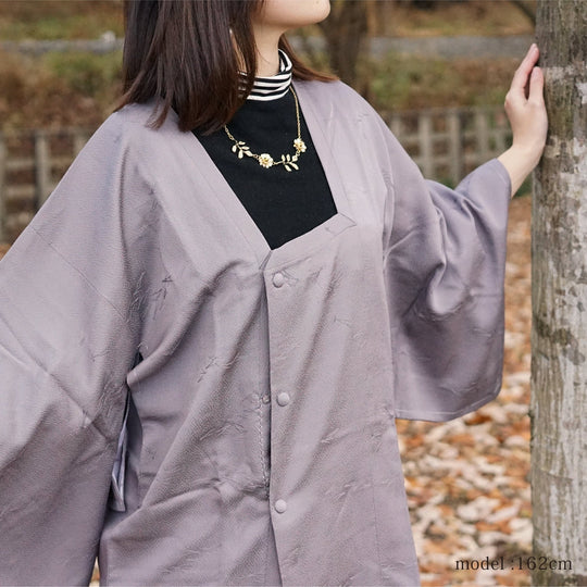 Purple gray michiyuki,Japanese vintage kimono,womens haori Kimetsu no yaiba samurai