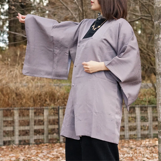 Purple gray michiyuki,Japanese vintage kimono,womens haori Kimetsu no yaiba samurai