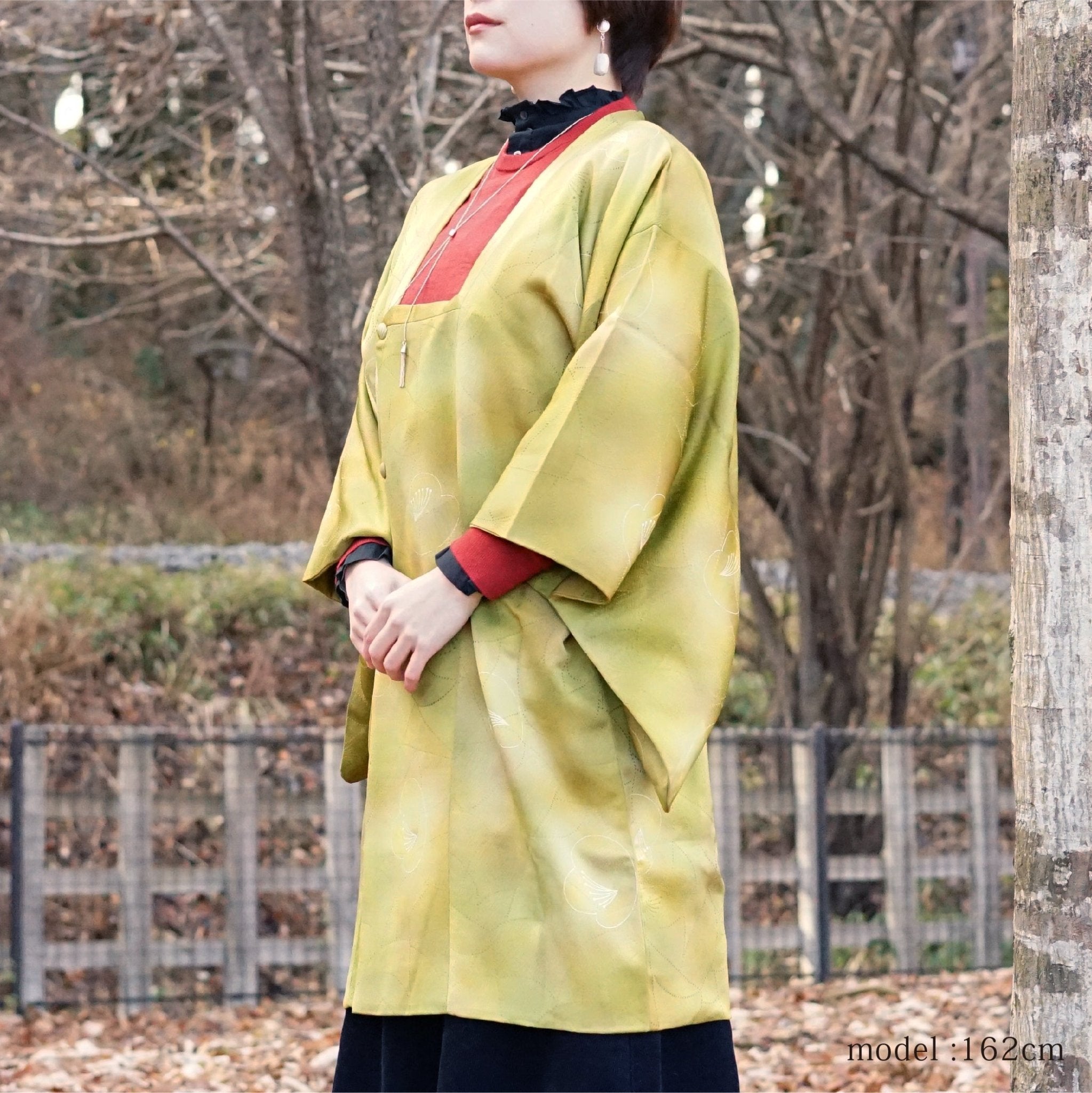 Green michiyuki with japanese plum UME design - KUDEN by TAKAHIRO SATO