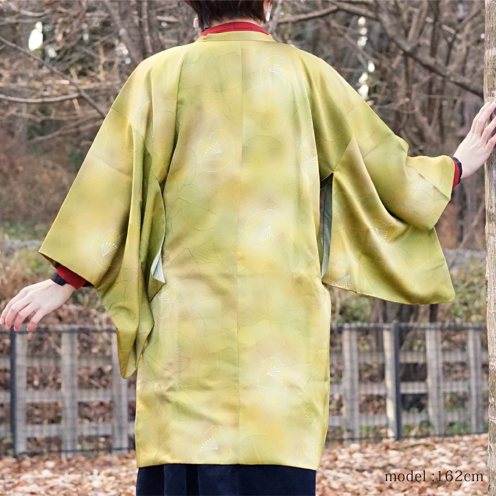 Green michiyuki with japanese plum UME design - KUDEN by TAKAHIRO SATO