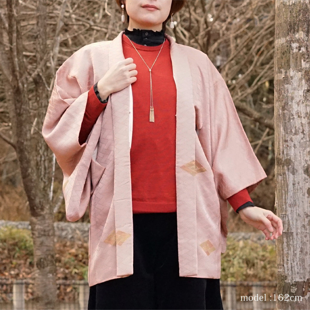 ヴィンテージ羽織 Pink Diamond｜菱形柄 着物アウター KUDEN – KUDEN 