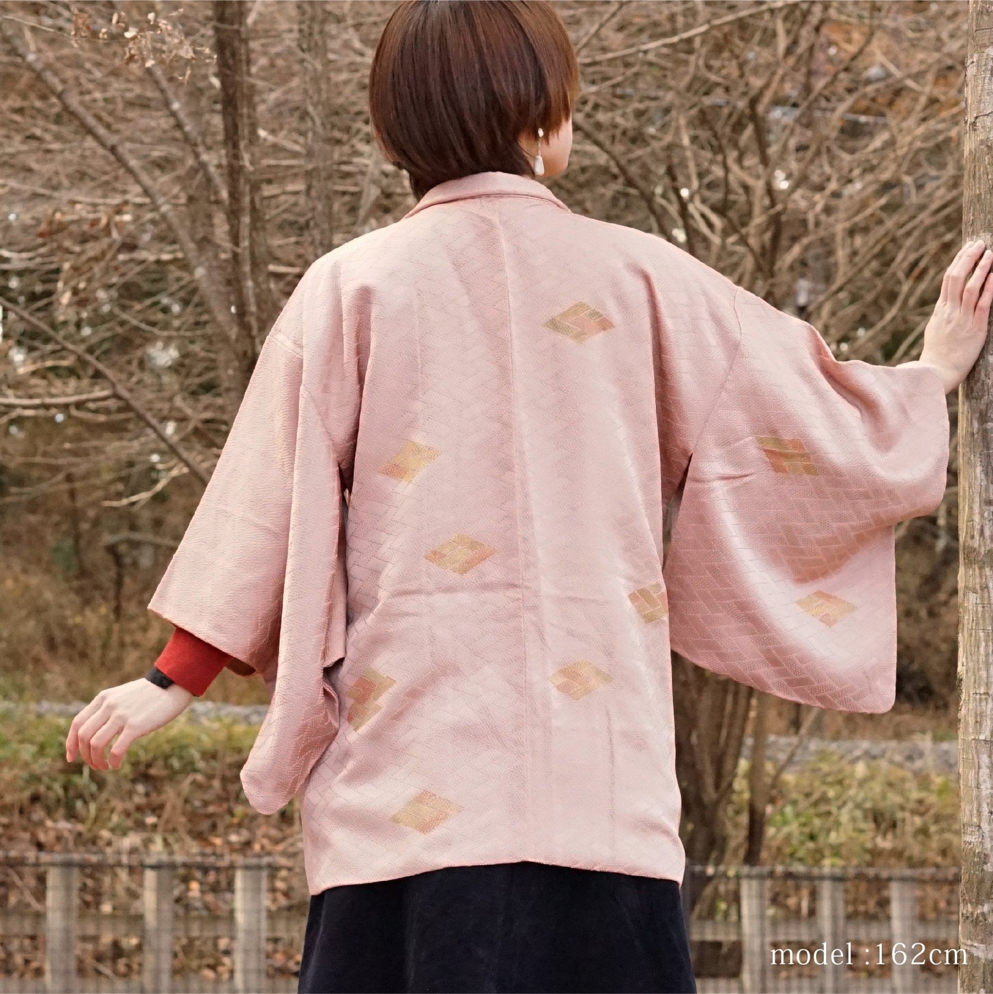 Pink haori with diamond design,Japanese vintage kimono,womens haori Kimetsu no yaiba