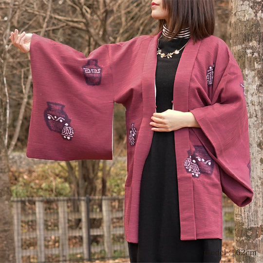 Cute pot design purple haori,Japanese vintage kimono,womens haori