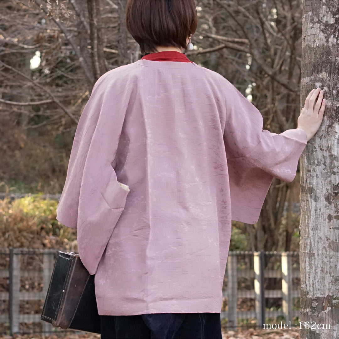 Pink embossed Japanese scene design michiyuki,Japanese vintage kimono,womens haori Kimetsu no yaiba