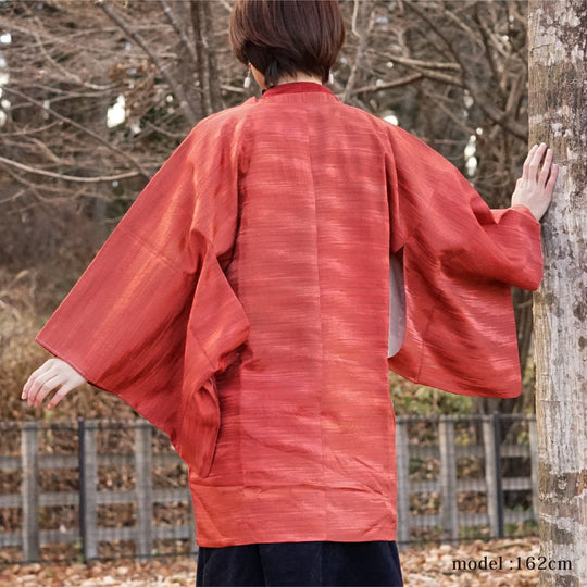 Red textured michiyuki,Japanese vintage kimono,womens kimetsu no yaiba samurai