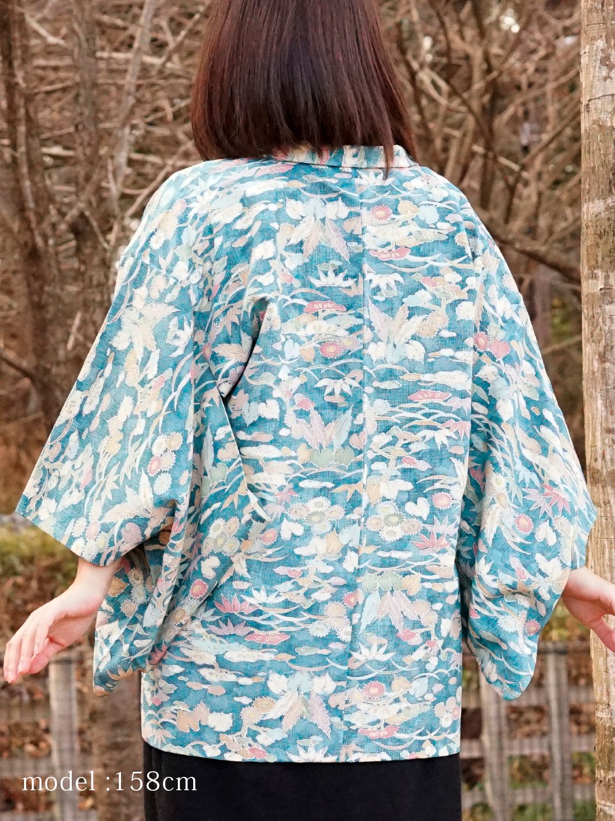 Japanese modern flower design light blue haori - KUDEN by TAKAHIRO SATO