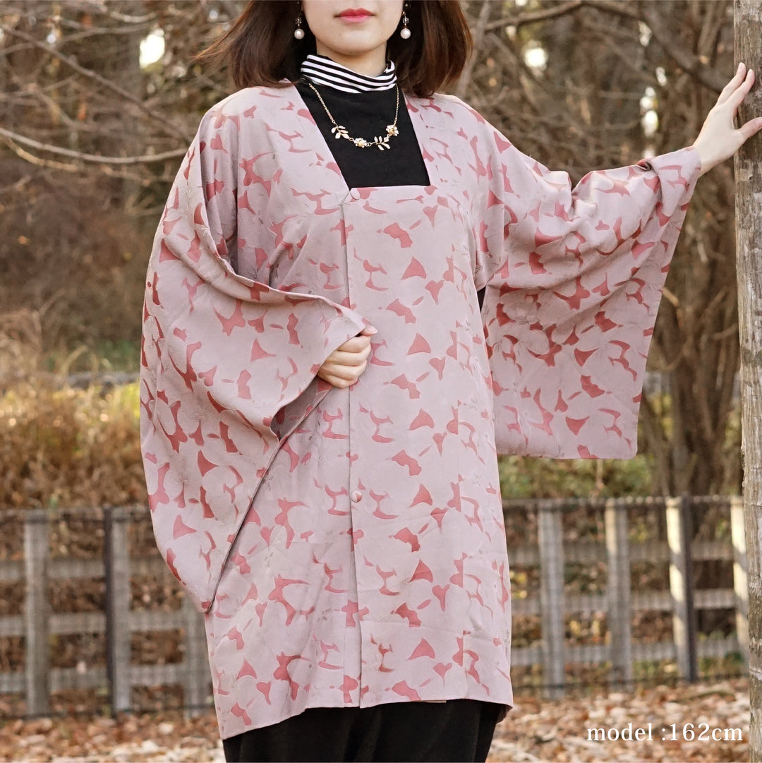 Gray pink flower design michiyuki ,Japanese vintage kimono,womens, female Kimetsu no yaiba