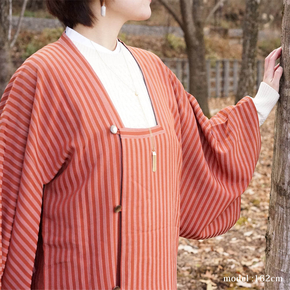 Red and pink stripe design michiyuki,Japanese vintage kimono,womens haori kimetsu no yaiba samurai