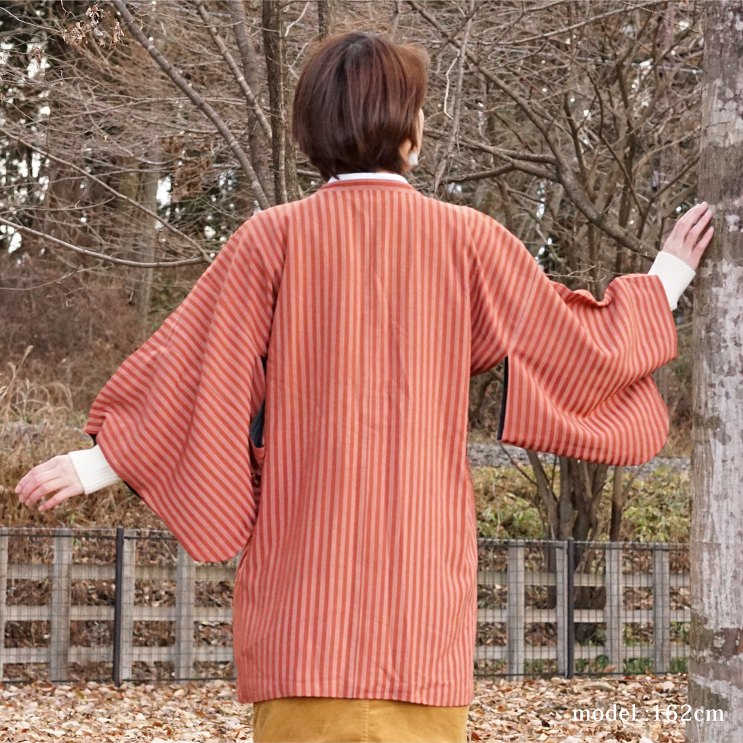 Red and pink stripe design michiyuki,Japanese vintage kimono,womens haori kimetsu no yaiba samurai