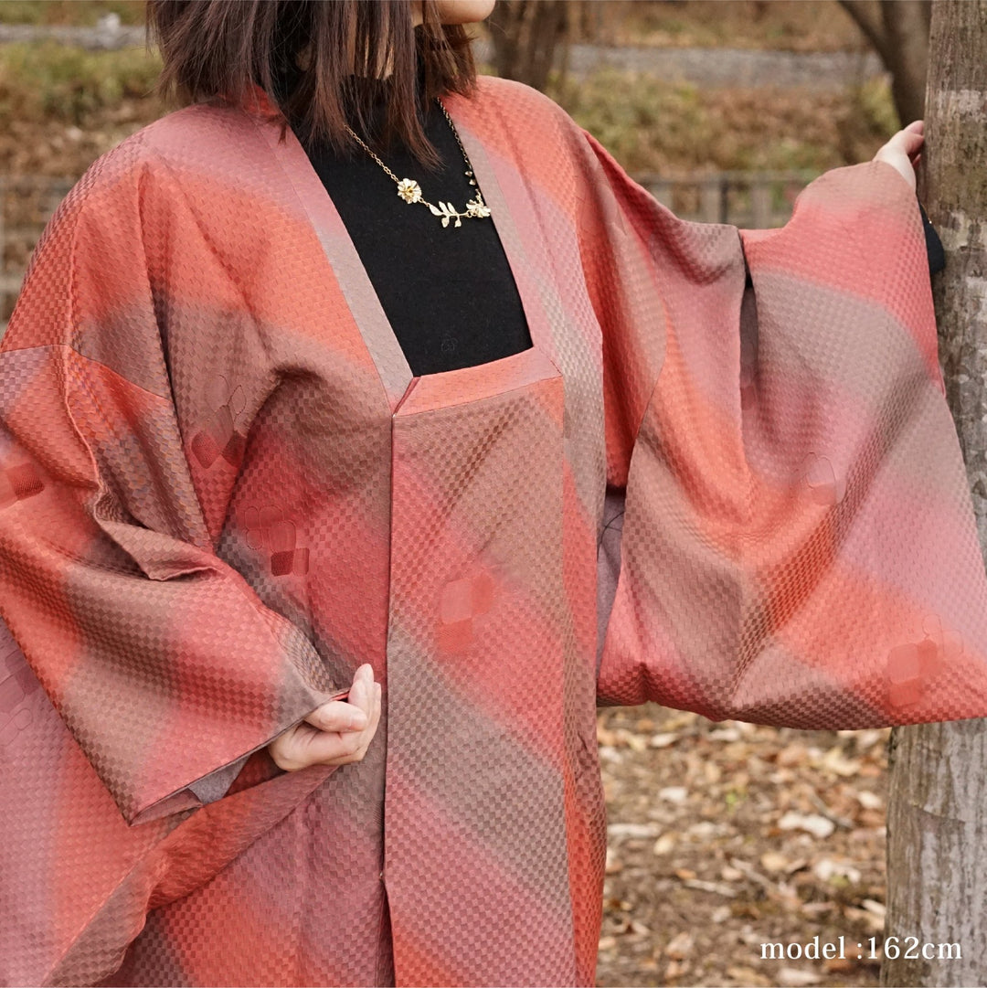 Pink and brown design michiyuki,Japanese vintage kimono,womens Kimetsu no yaiba