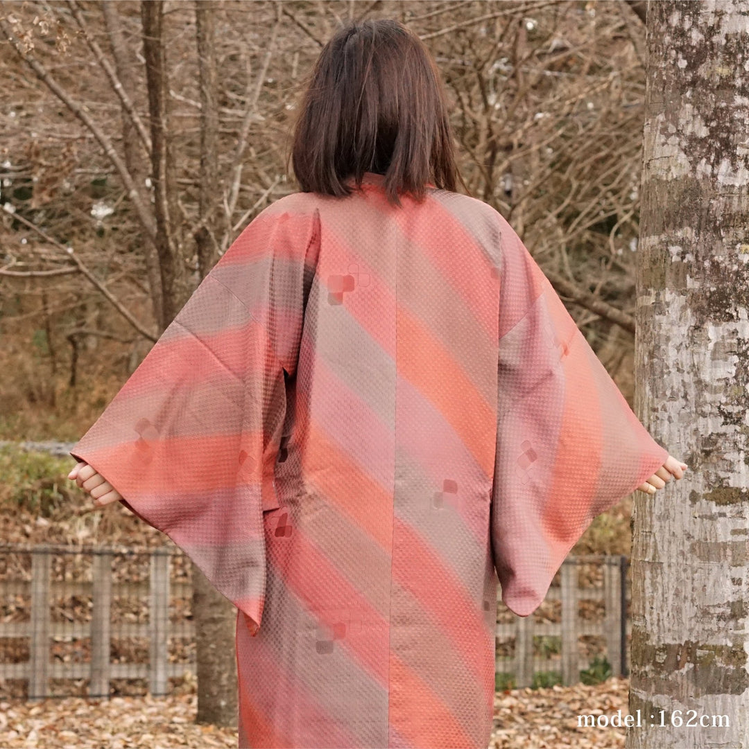 Pink and brown design michiyuki,Japanese vintage kimono,womens Kimetsu no yaiba