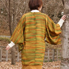 Yellow and green michiyuki with orange stripe,Japanese vintage kimono,womens haori kimetsu no yaiba samurai