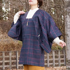 Navy michiyuki with modern red line design,Japanese vintage kimono,womens Kimetsu no yaiba