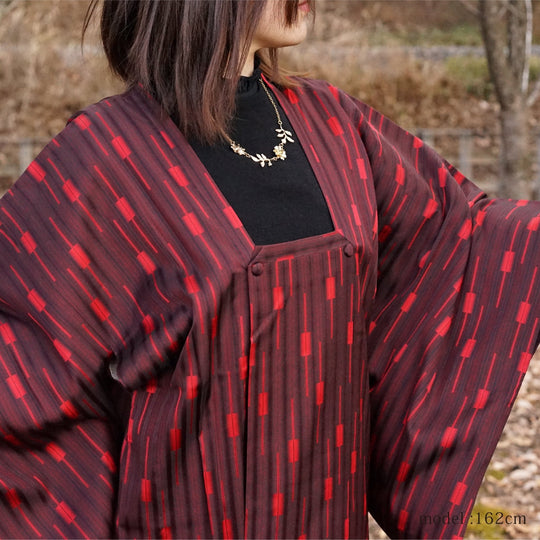 Red stripe-like design michiyuki,Japanese vintage kimono,womens haori kimetsu no yaiba samurai