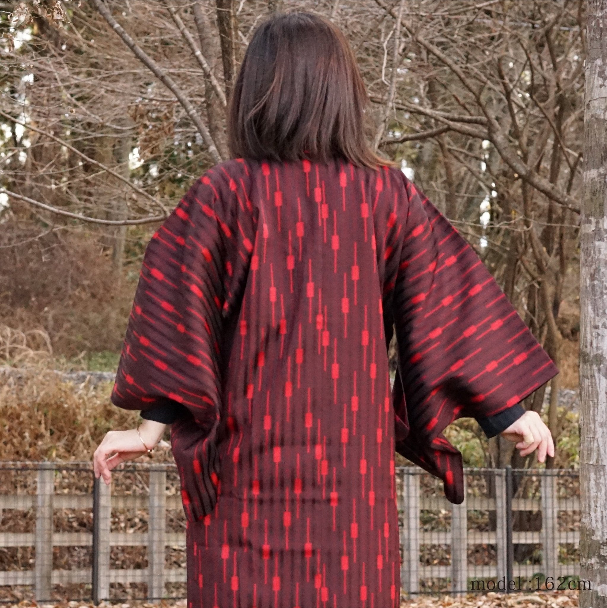 Red stripe-like design michiyuki,Japanese vintage kimono,womens haori kimetsu no yaiba samurai