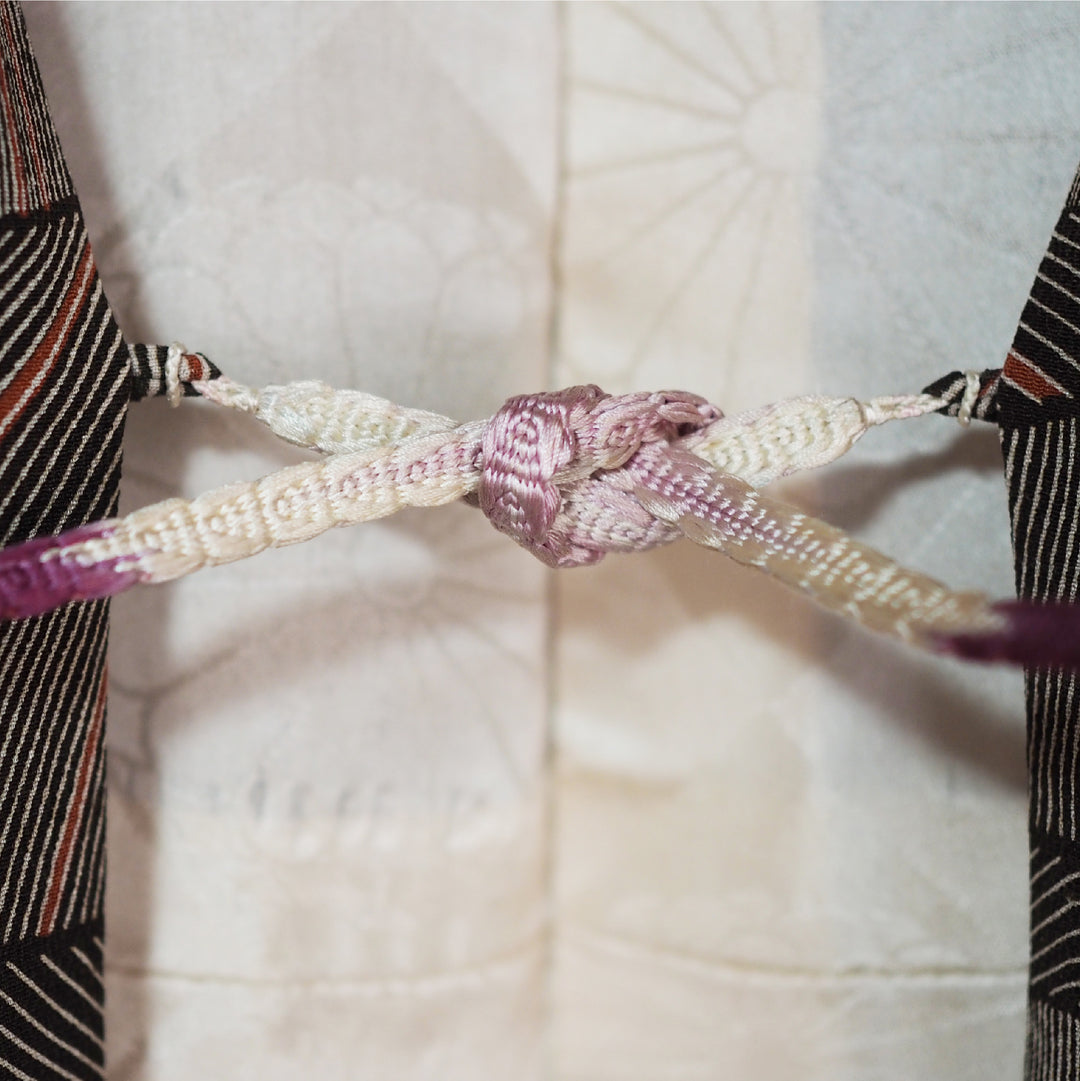 Light brown haori with pink line design,Japanese vintage kimono,womens haori Kimetsu no yaiba