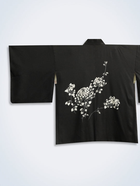 Black haori with Chrysanthemum design on back [H-A06] - KUDEN by TAKAHIRO SATO
