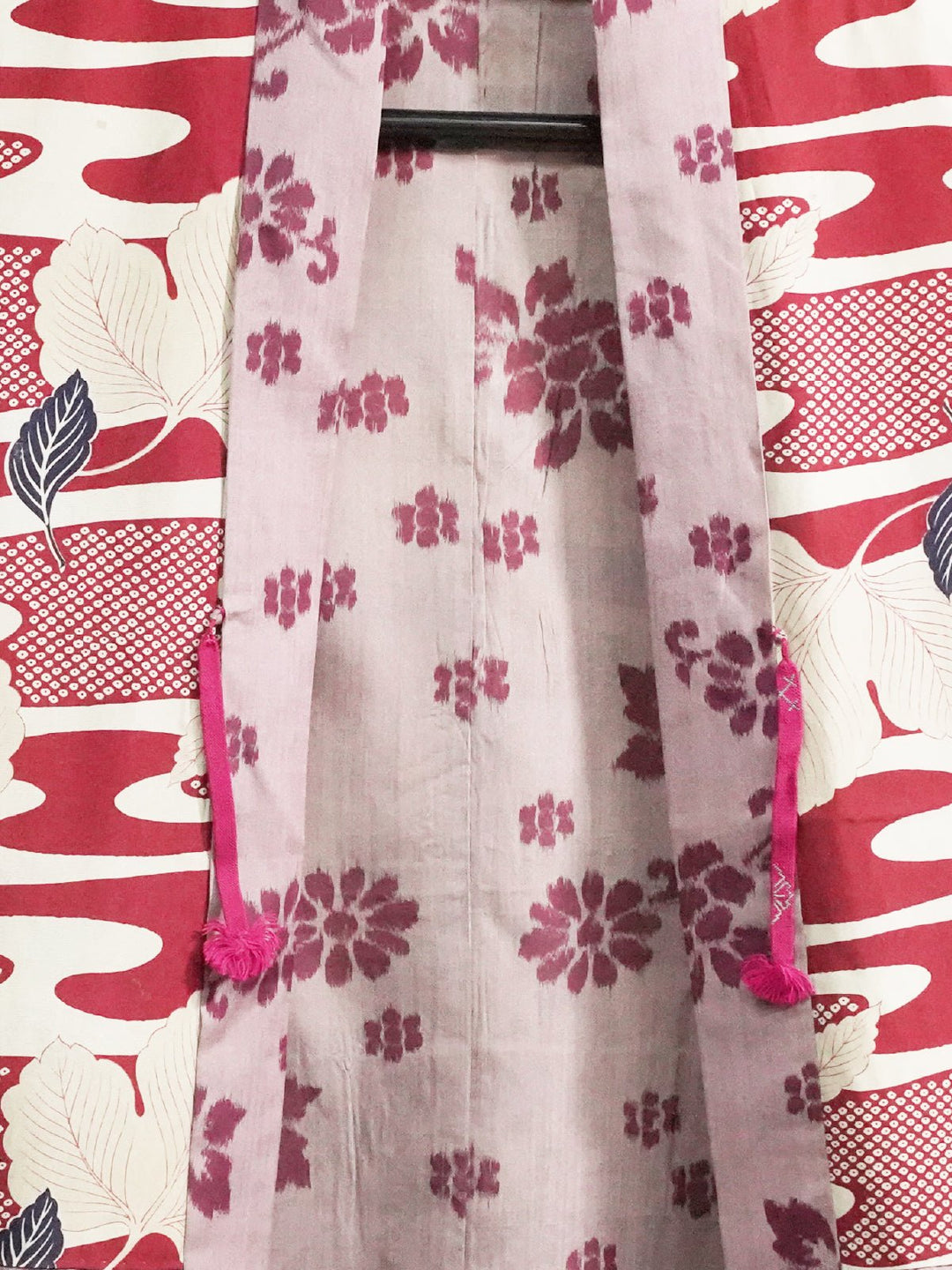 Smoky pink haori with red flower design [H-A58]