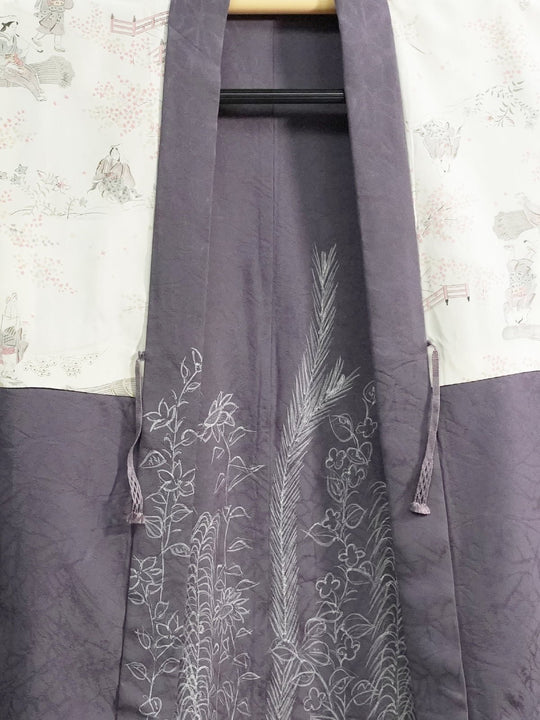 Purple haori with white botanical paintings [H-A60]